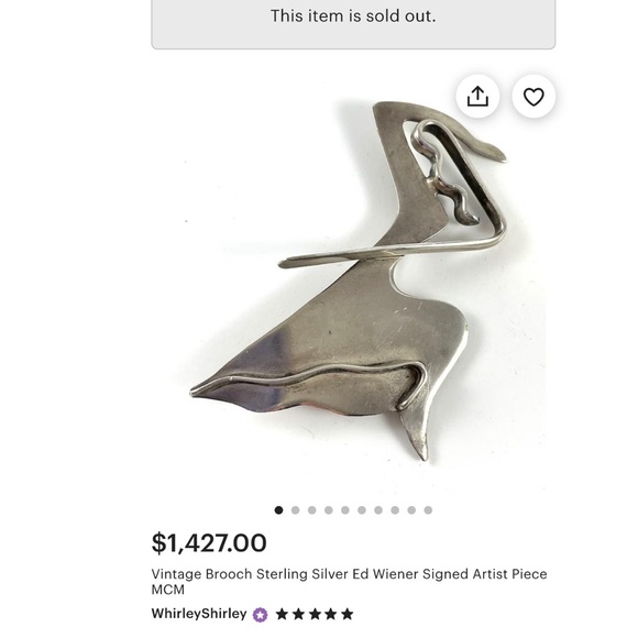 Vintage Brooch Sterling Silver Ed Wiener Signed Artist Piece modernist dancer - Picture 14 of 14